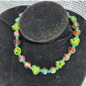 Vintage iridescent Faceted Autumn color bead necklace
